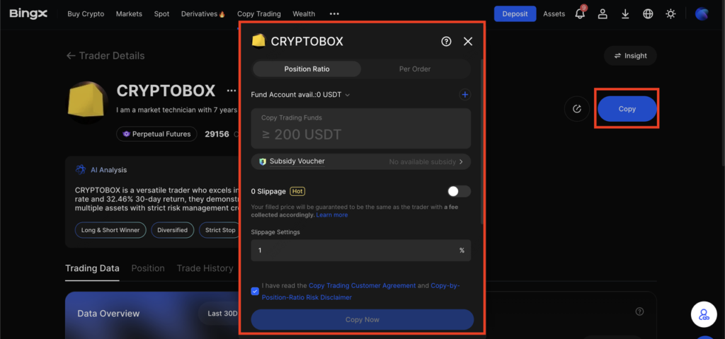 Chọn Lead Trader trên giao diện BingX.