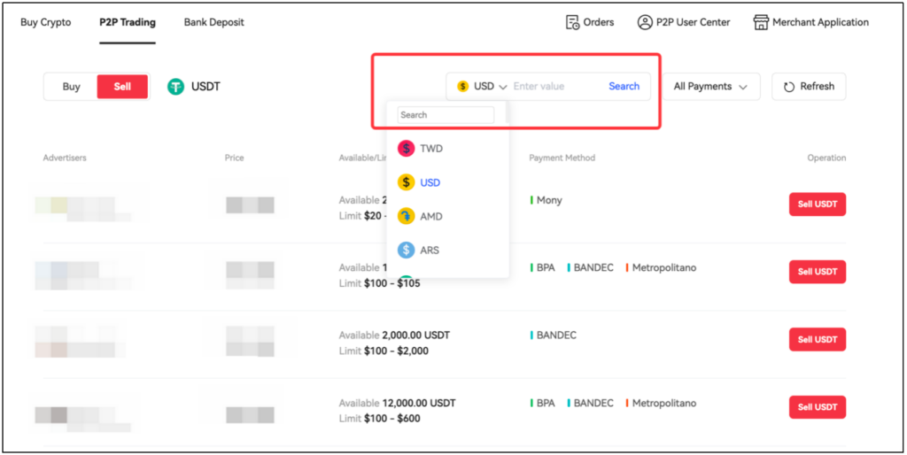 Giao diện BingX App khi truy cập P2P