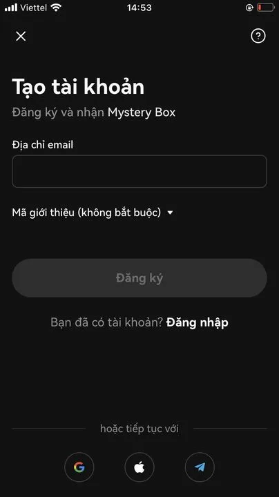 Giao diện đăng ký tài khoản OKX trên điện thoại.