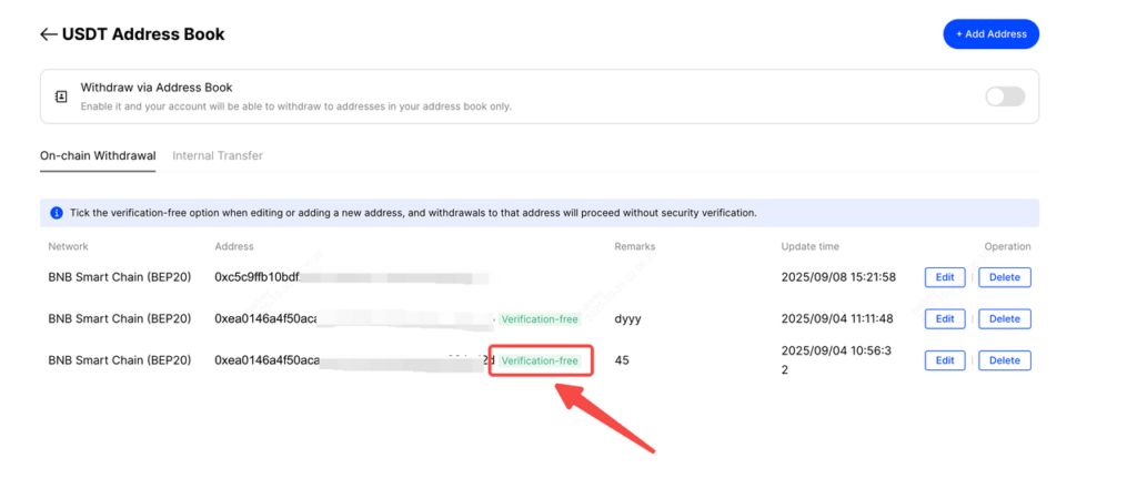 Tính năng Sổ Địa Chỉ giúp bạn quản lý các địa chỉ ví nạp tiền một cách an toàn và tiện lợi hơn.