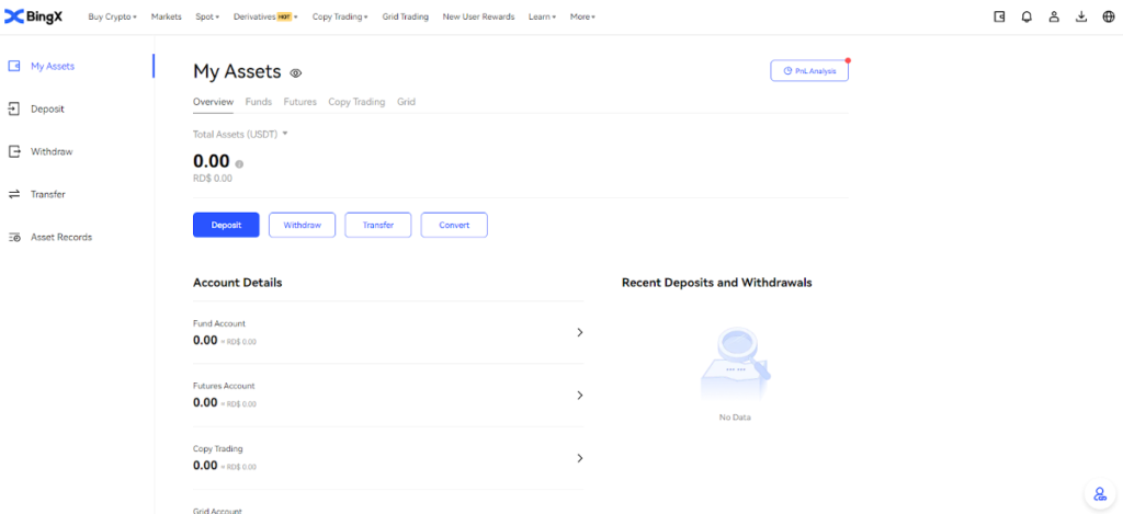 Tổng quan các thao tác nạp:rút:chuyển tiền trên BingX