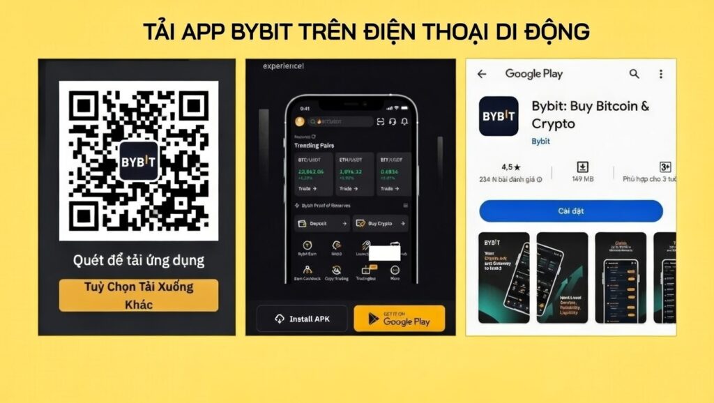 Ứng dụng Bybit trên điện thoại giúp bạn giao dịch mọi lúc mọi nơi.