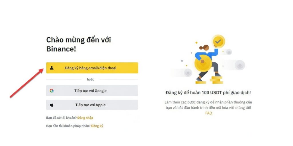 Bắt đầu hành trình Crypto của bạn bằng cách nhấn vào nút %22Đăng Ký%22