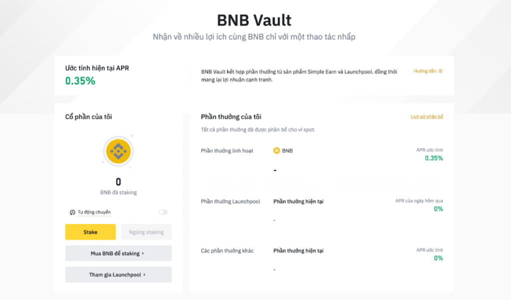 Giao diện Binance Earn, nơi bạn tìm thấy các lựa chọn Staking Cố định và quản lý tài sản đã khóa.