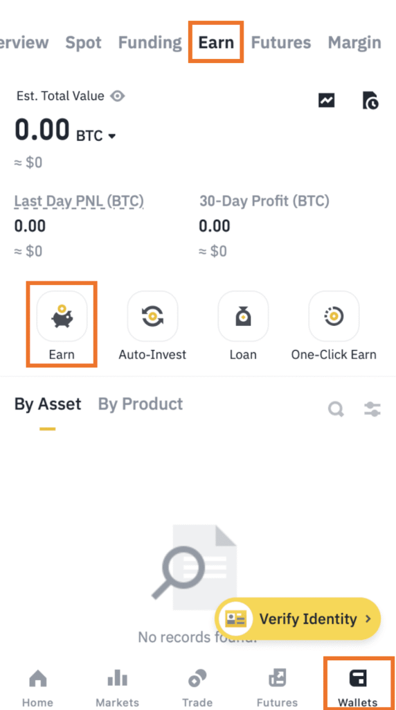 Giao diện Binance Earn trên điện thoại di động giúp bạn dễ dàng theo dõi và quản lý tài sản.
