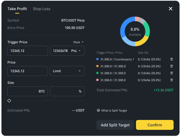 Giao diện Futures trên Binance, nơi bạn có thể đặt lệnh Stop Loss và Take Profit.