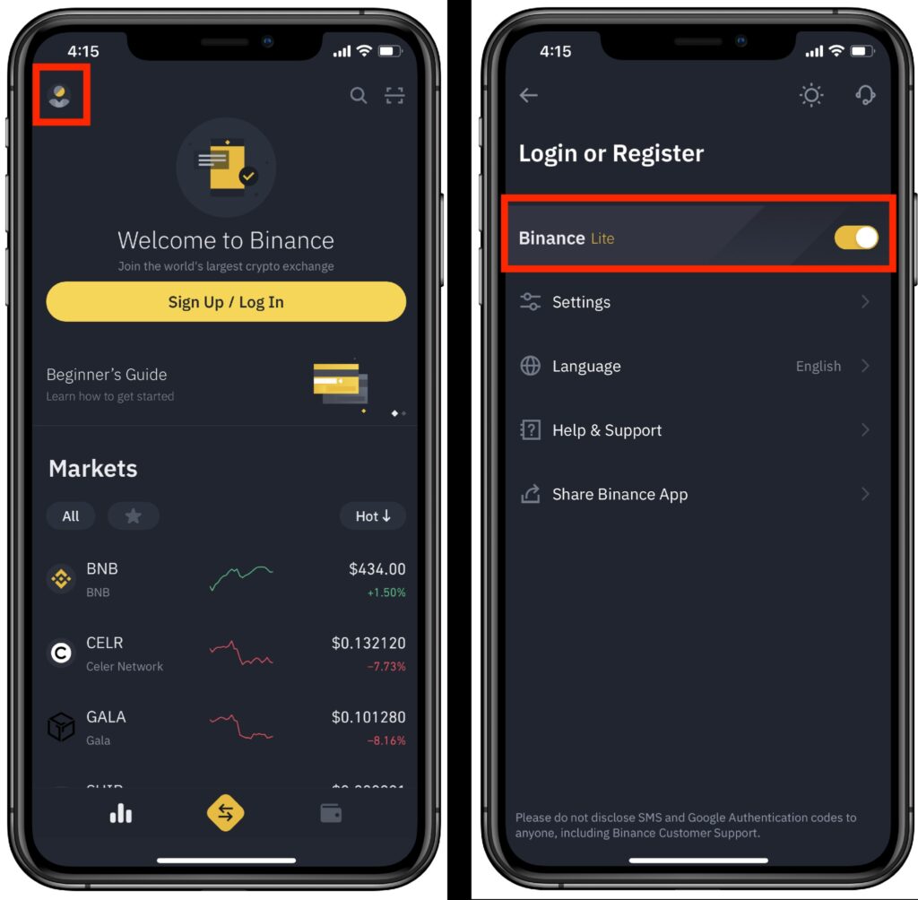 Giao diện đăng ký trên ứng dụng Binance cũng rất thân thiện và dễ sử dụng