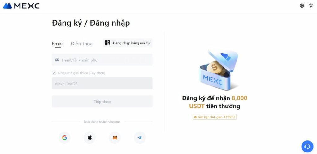 Giao diện mua USDT trên MEXC App.