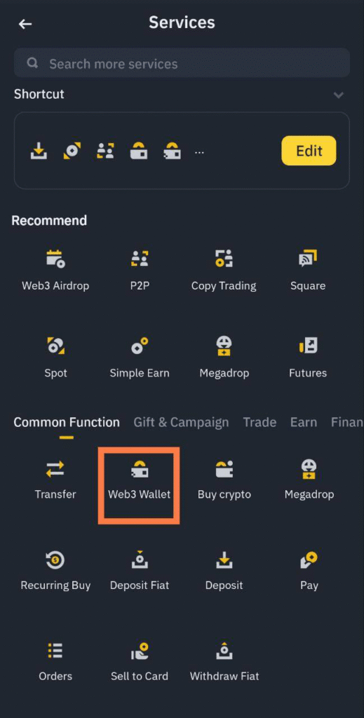 Giao diện tạo và sao lưu ví Web3 Binance
