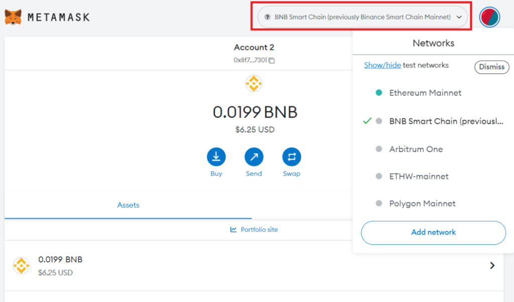 Giao diện ví MetaMask sau khi cài đặt.