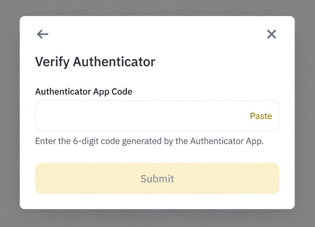Mã xác thực 6 chữ số từ Binance Authenticator.