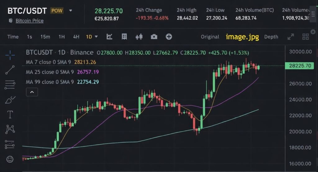 Minh họa giao diện TradingView khi tích hợp với Binance