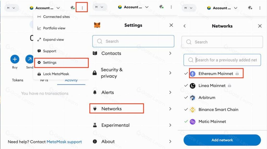 Nhấp vào tên mạng hiện tại (thường là Ethereum Mainnet).