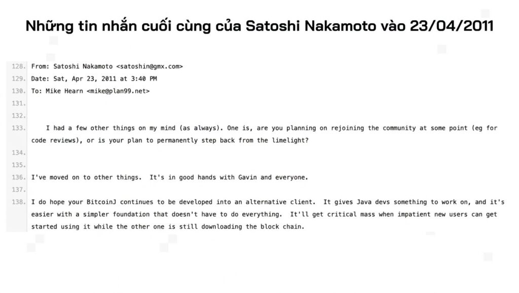 Thông điệp cuối cùng từ Satoshi Nakamoto trước khi biến mất, vào ngày 23:04:2011.