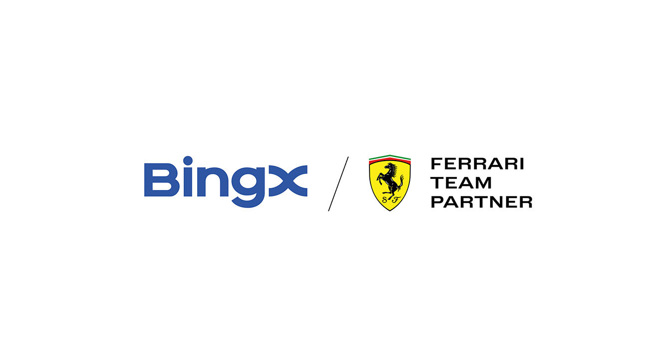 Logo BingX trên xe đua Scuderia Ferrari HP, tượng trưng cho mối quan hệ đối tác
