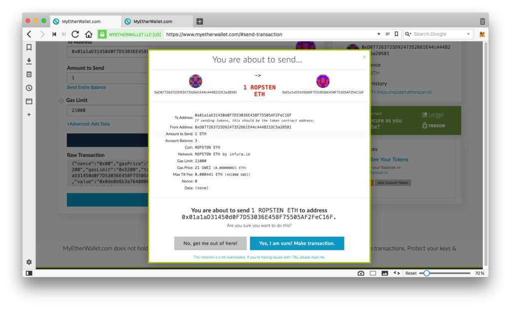 Giao diện nhập thông tin giao dịch ETH trên MyEtherWallet