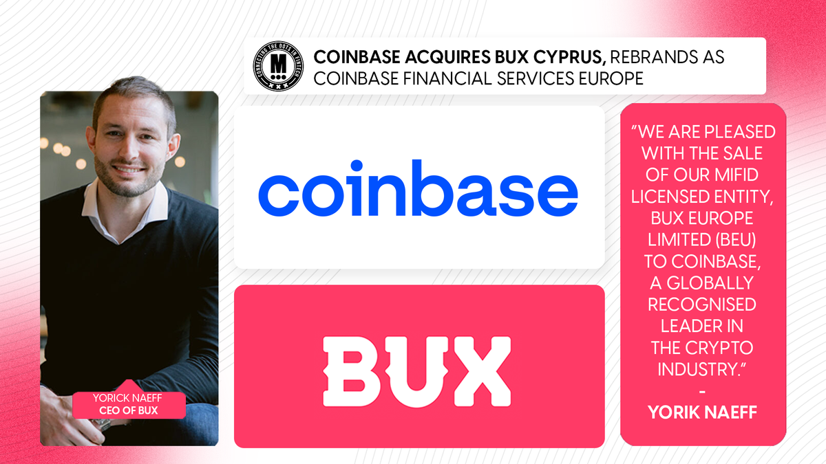 Coinbase mua lại BUX Cyprus, đổi tên thành Coinbase Financial Services Europe.