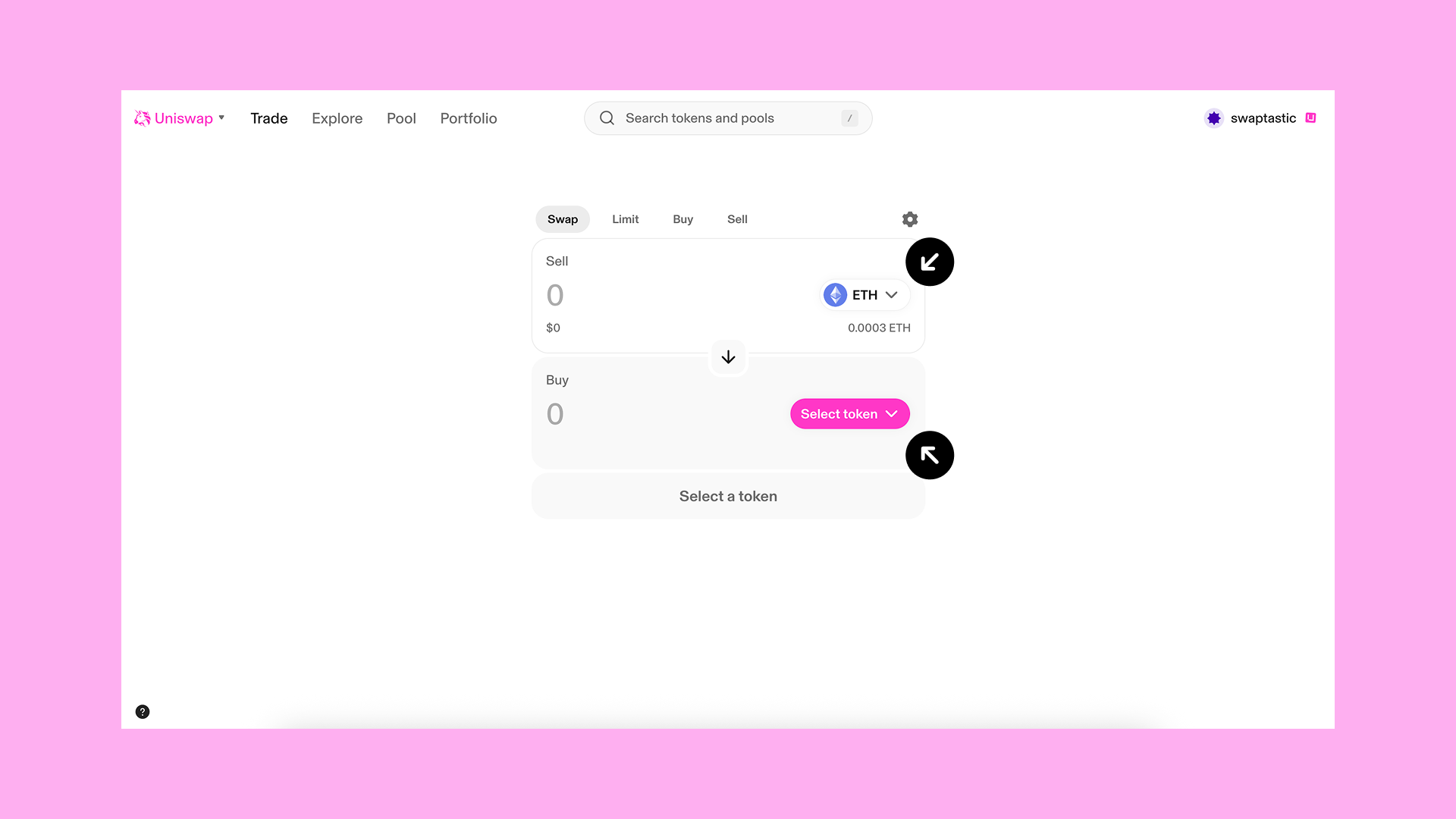 Giao diện Uniswap khi thực hiện swap token