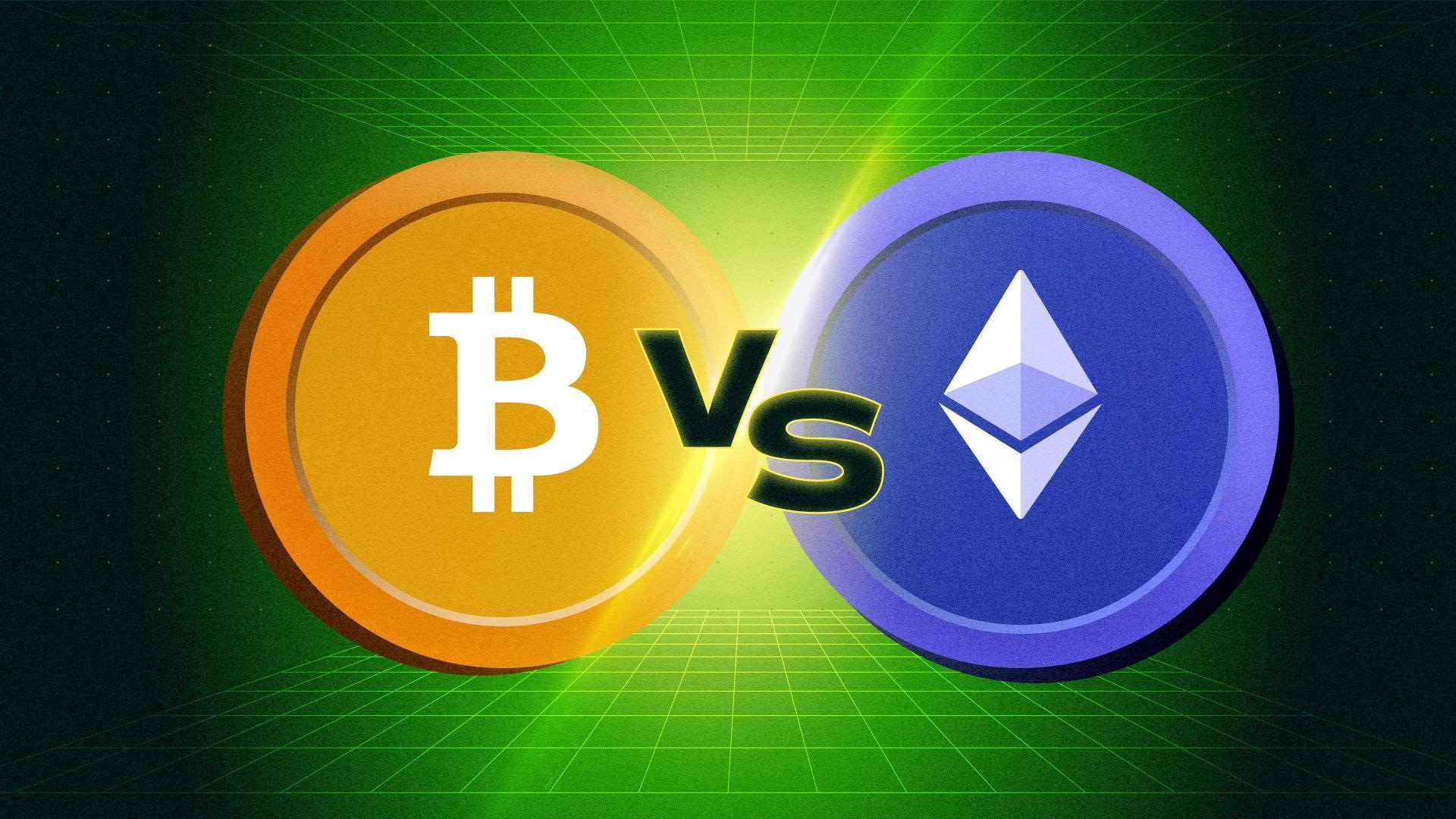 Biểu đồ so sánh Bitcoin và Ethereum, minh họa sự chuyển dịch dòng vốn và tương quan sức mạnh