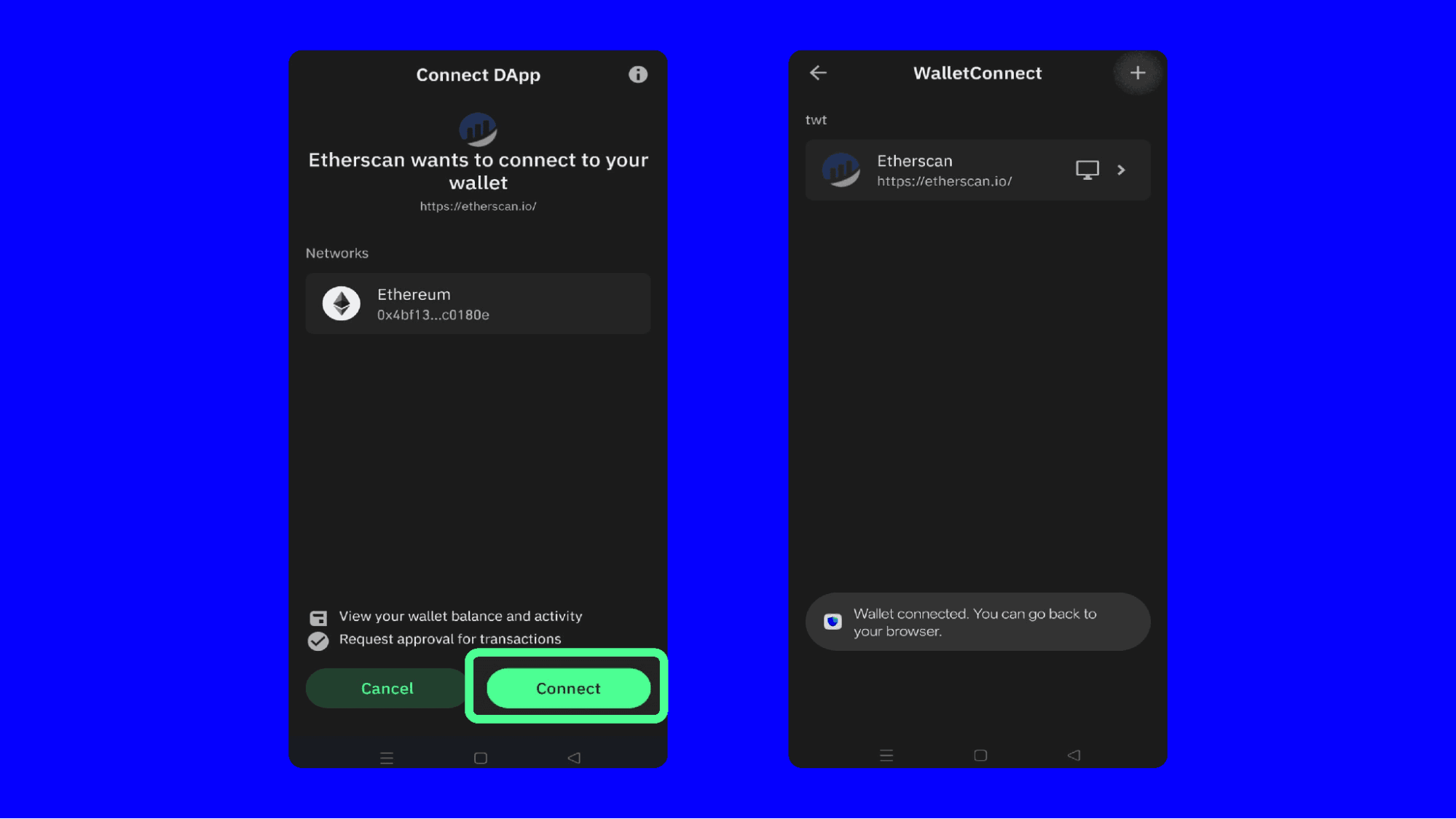Người dùng xem xét yêu cầu phê duyệt token trên ví di động trước khi xác nhận