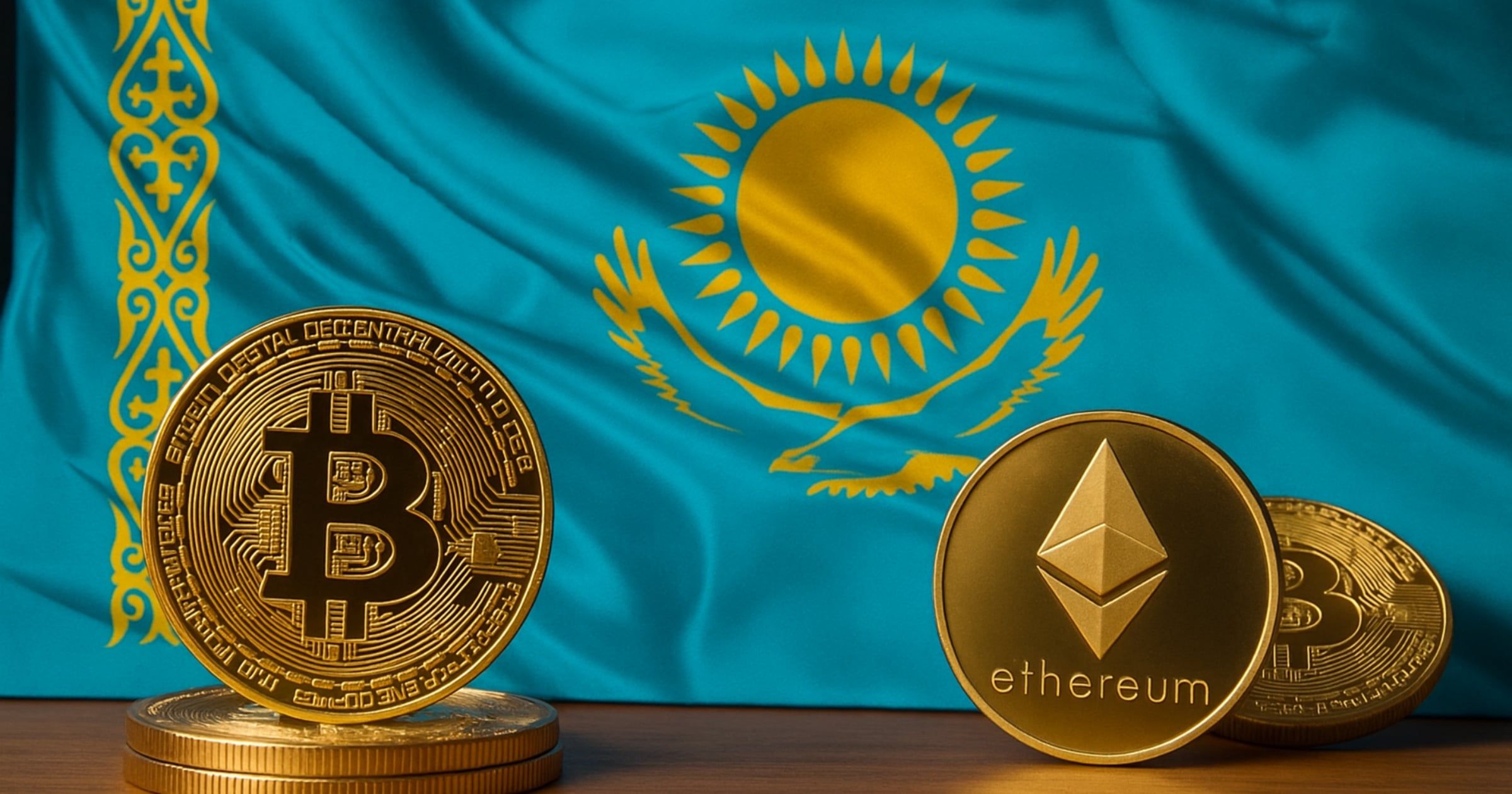 Các đồng tiền mã hóa trên bản đồ Kazakhstan, minh họa đề xuất quỹ dự trữ crypto quốc gia.