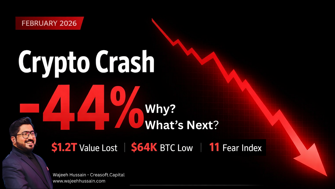 Đồ thị biểu diễn sự suy thoái và biến động mạnh mẽ của thị trường tiền điện tử trong năm 2026, với các đường xu hướng giảm