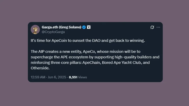 Greg Solano, CEO của Yuga Labs, người đã chỉ trích sự chậm chạp của cơ chế quản trị DAO