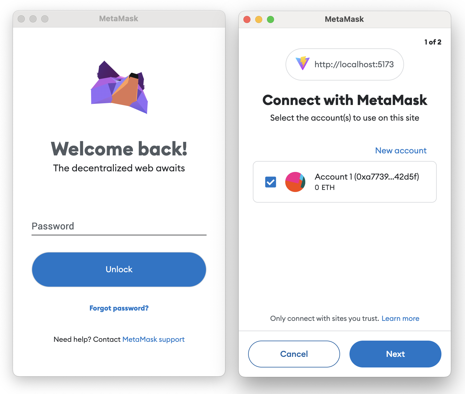 Giao diện kết nối ví MetaMask với dApp