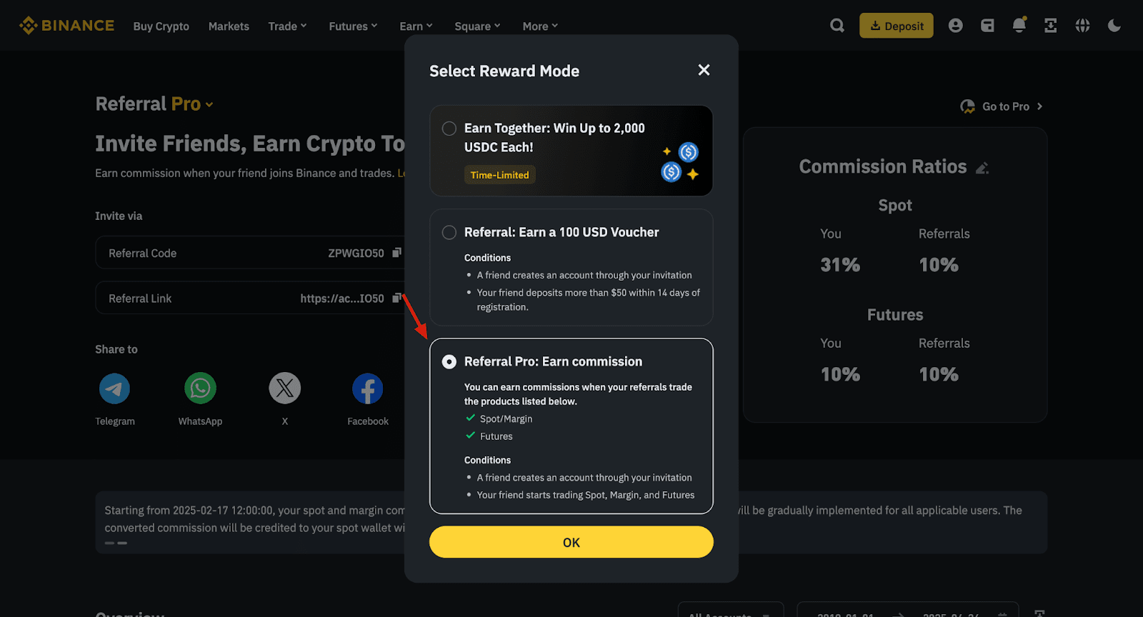 Bảng điều khiển kỹ thuật số hiển thị thống kê giới thiệu và hoa hồng của chương trình Binance Affiliate