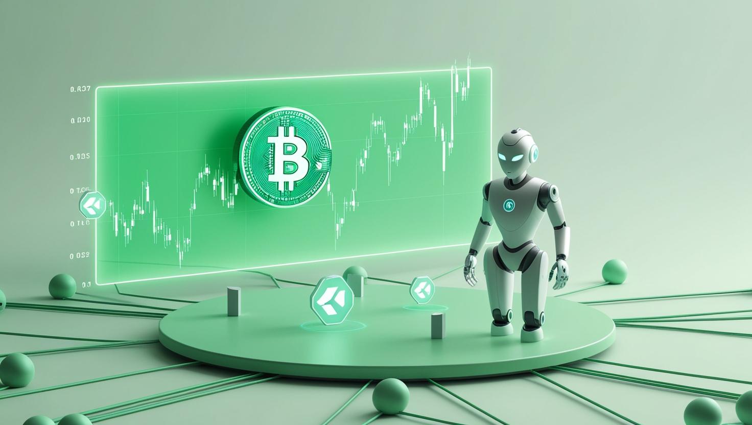 Robot AI, blockchain và tiền điện tử tượng trưng cho nền kinh tế crypto do AI dẫn dắt.