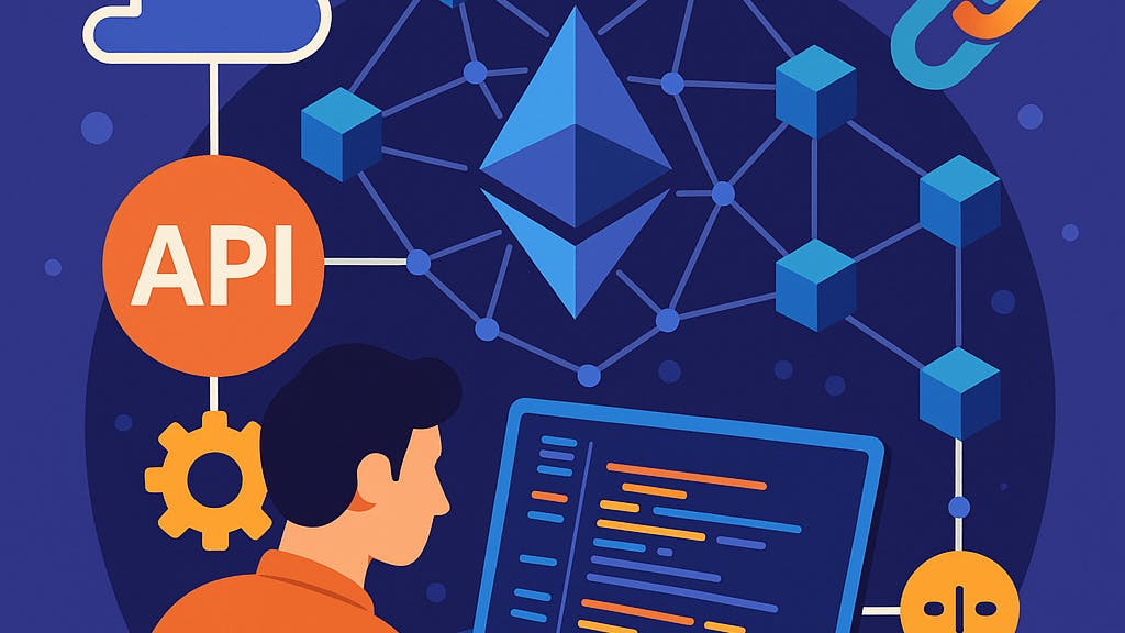 Kiến trúc API Blockchain minh họa cách dApp kết nối với mạng blockchain thông qua API.