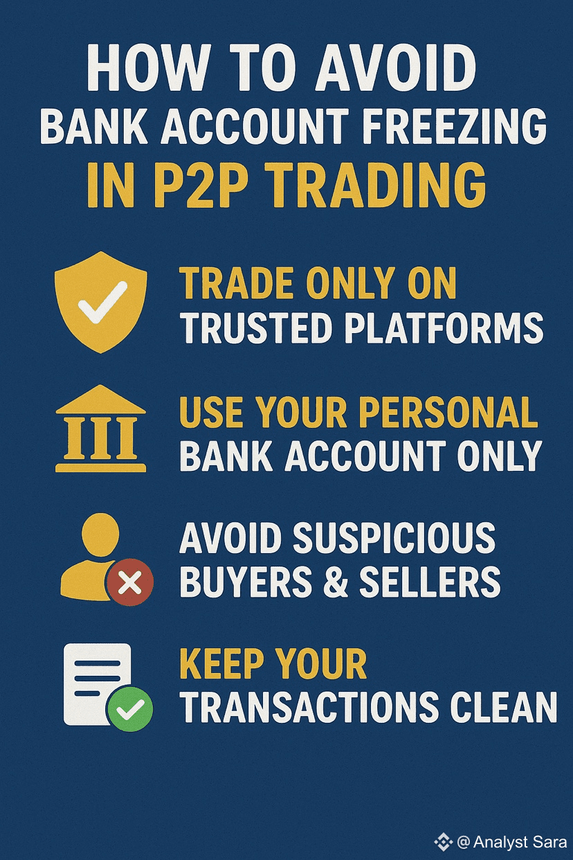 Biểu tượng cảnh báo và bảo vệ khỏi việc tài khoản ngân hàng bị đóng băng khi giao dịch P2P