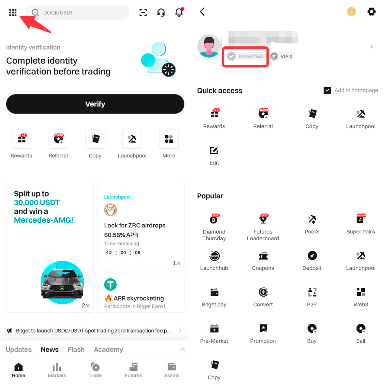 Người dùng đang thực hiện xác minh danh tính KYC bằng tài liệu tùy thân trên ứng dụng Bitget
