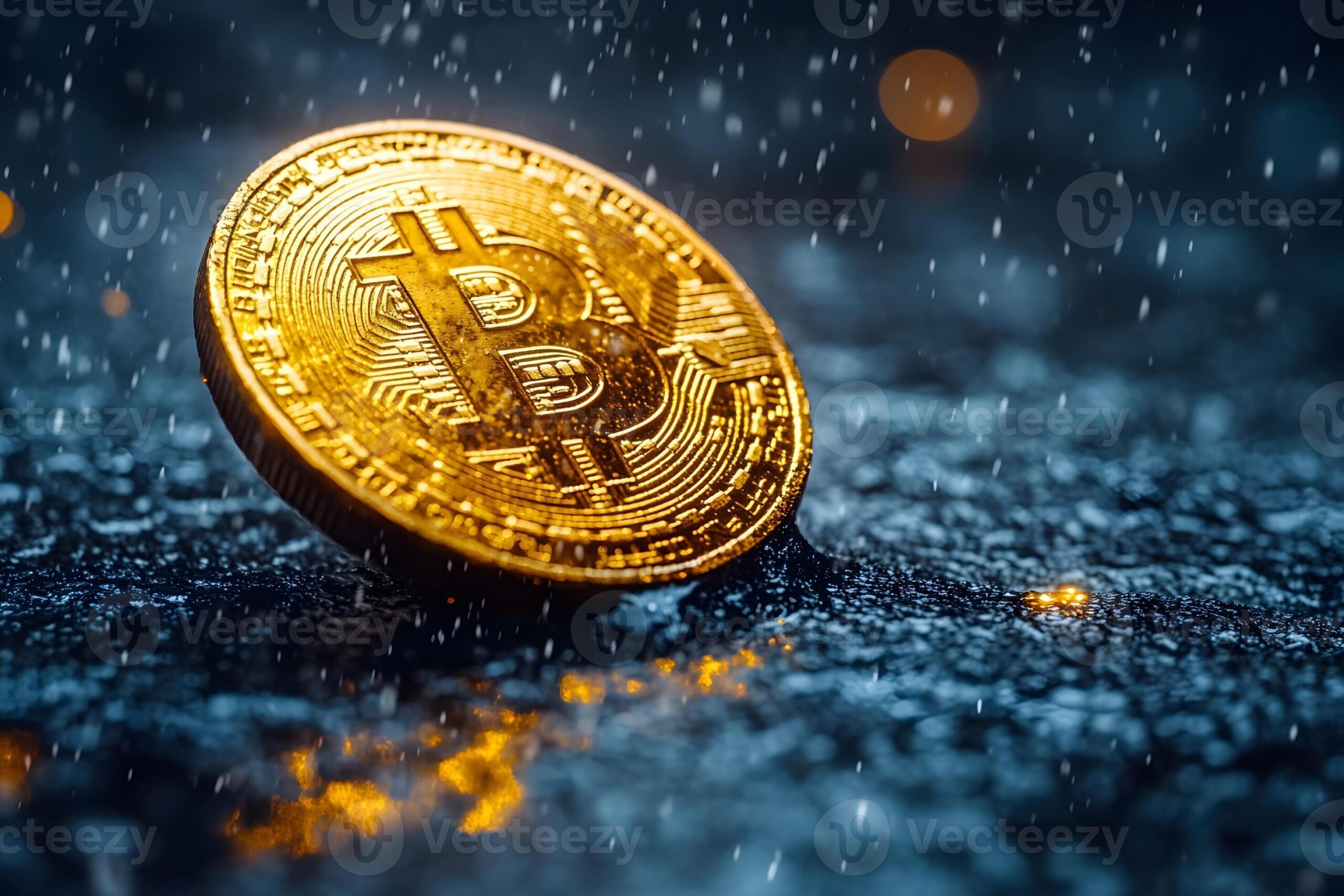 Mưa tiền điện tử Bitcoin rơi, minh họa khái niệm airdrop tài sản kỹ thuật số giá trị