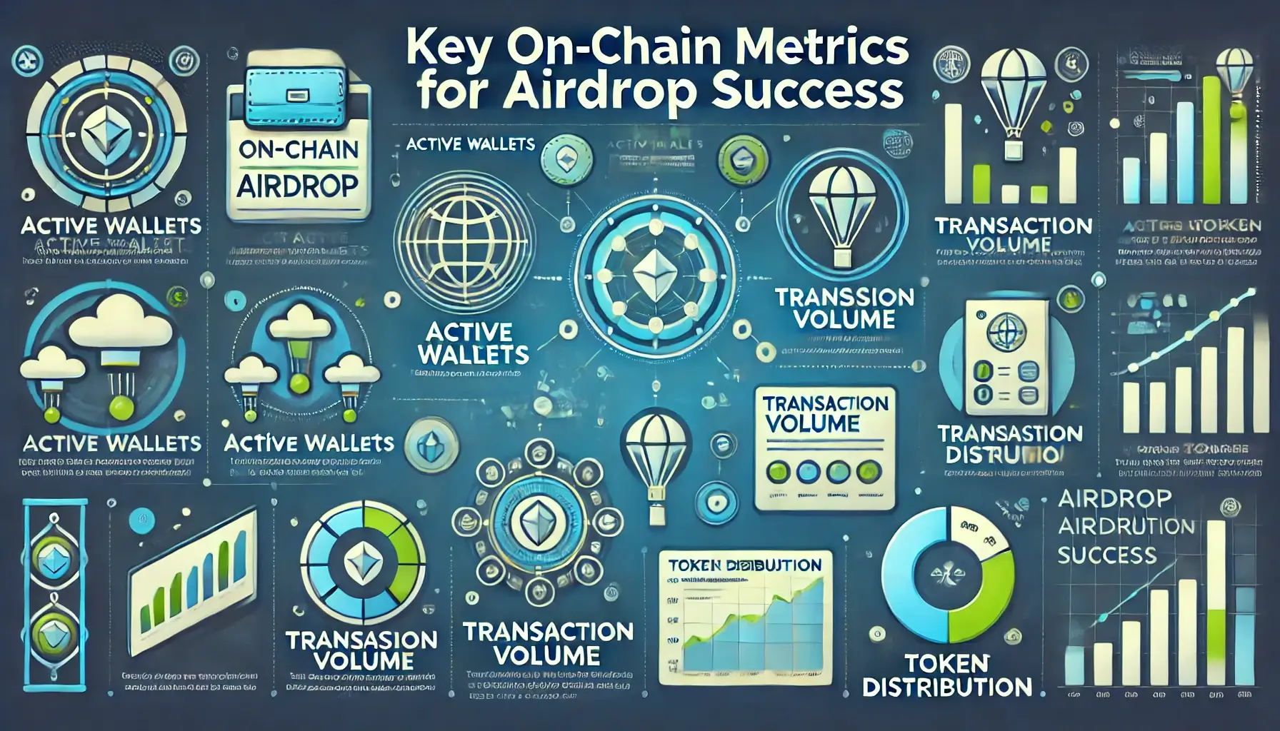 Biểu đồ phân tích dữ liệu on-chain với các chỉ số như ví hoạt động và khối lượng giao dịch để dự đoán thành công airdrop