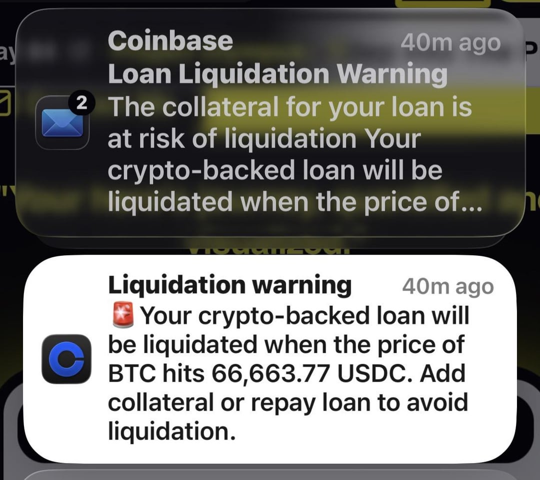 margin call warning on a smartphone screen, illustrating liquidation risk in crypto trading