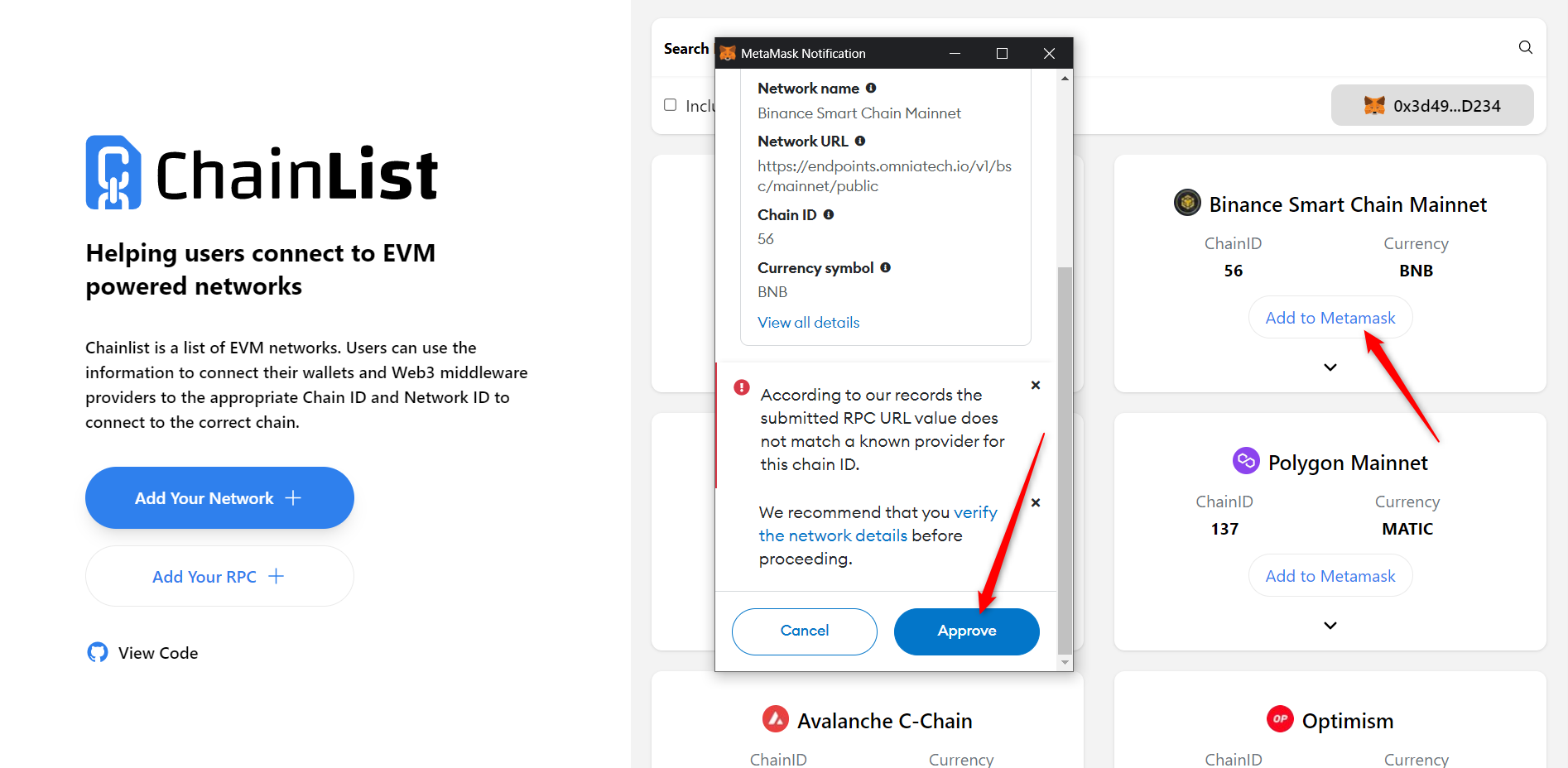 Địa chỉ EVM của bạn trên tiện ích mở rộng MetaMask