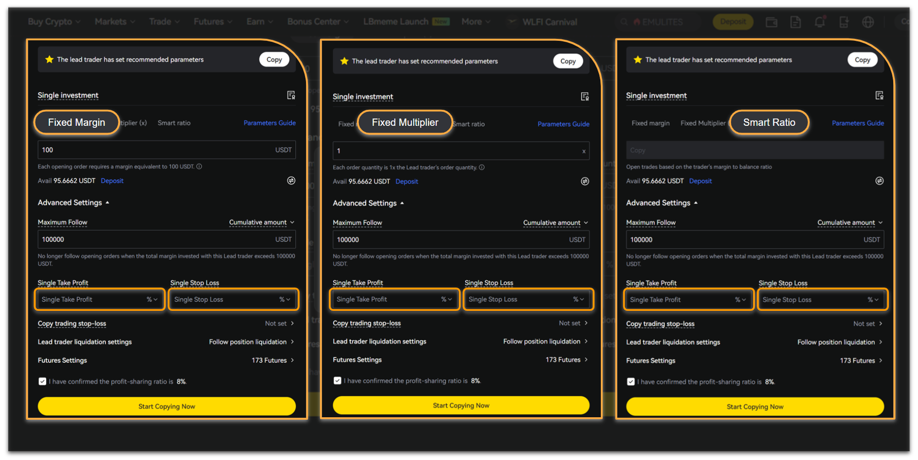 Cài đặt quản lý rủi ro sao chép giao dịch tiền điện tử với cắt lỗ và phân bổ vốn
