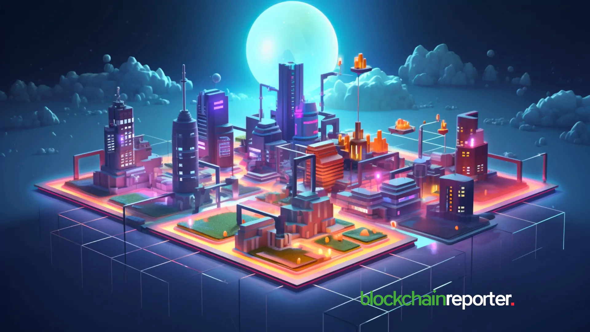 Thành phố tương lai với các yếu tố DeFi và Web3, minh họa sự phát triển của tài chính kỹ thuật số