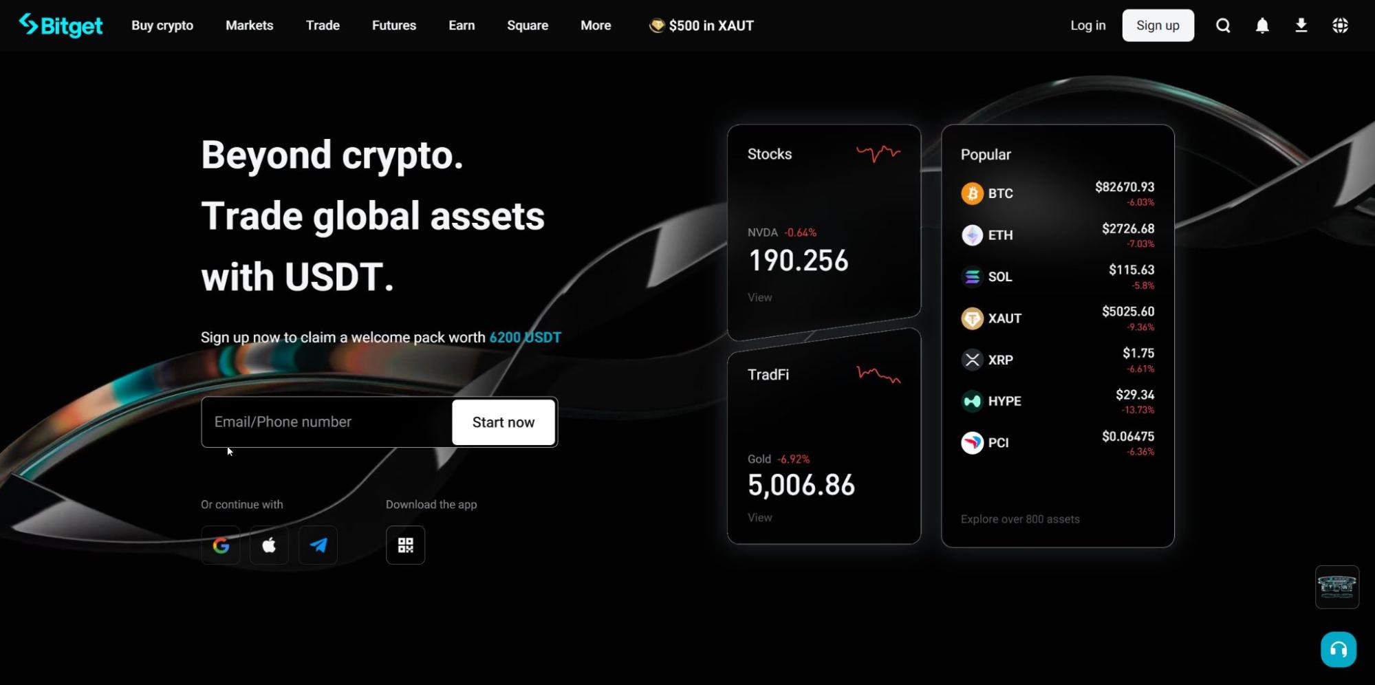 Giao diện giao dịch Bitget 2026, hiển thị các tính năng nền tảng và thông tin thị trường