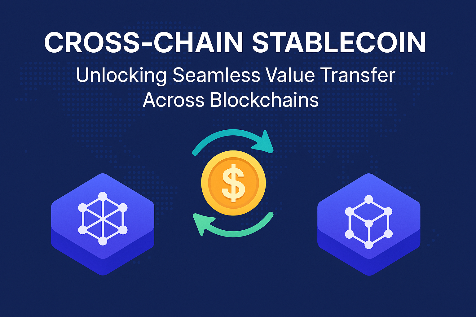 Minh họa stablecoin được chuyển đổi và tương tác qua cầu nối chuỗi chéo (cross-chain bridge) giữa các blockchain