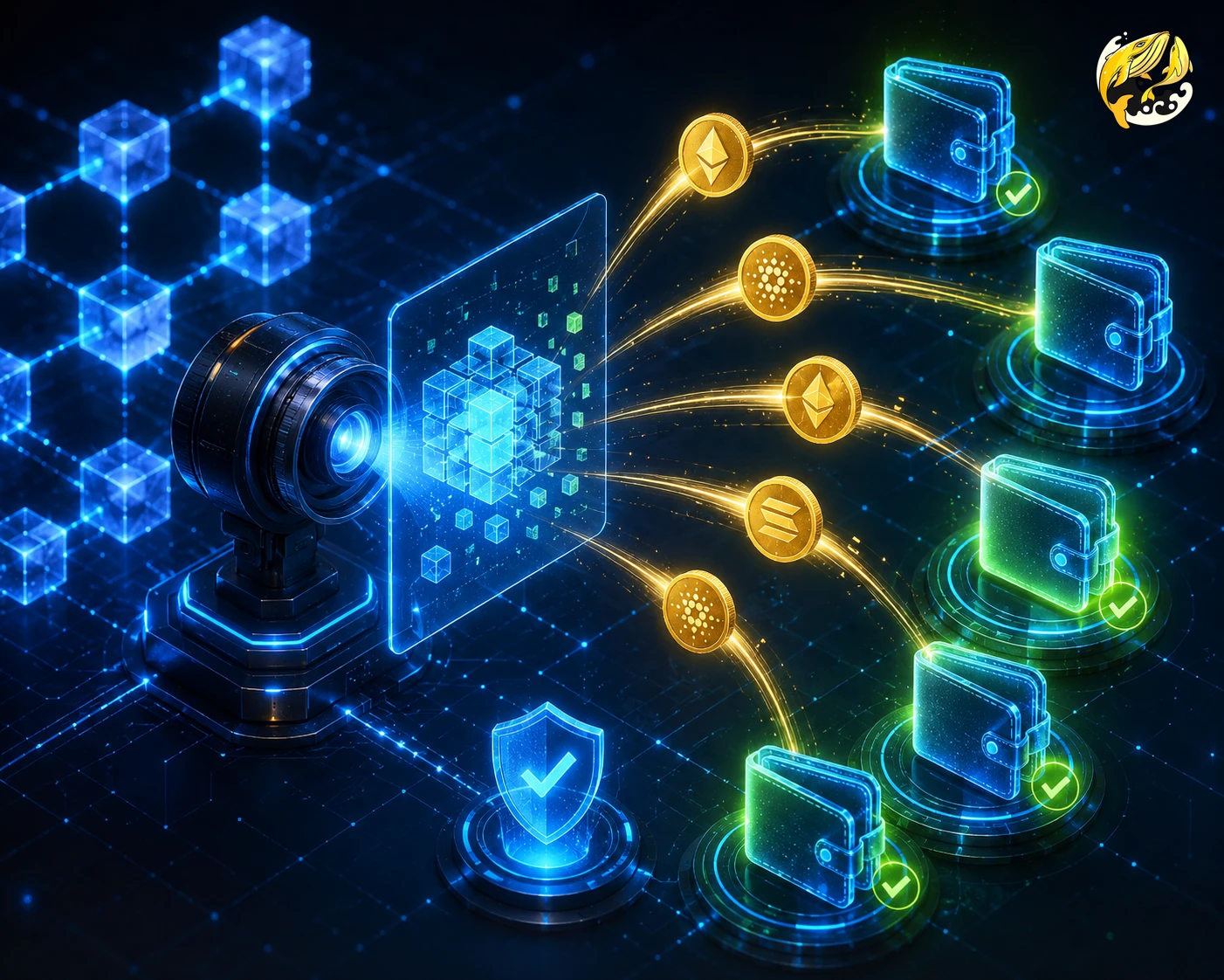 Hình minh họa snapshot airdrop trong crypto bằng dữ liệu blockchain và ví điện tử