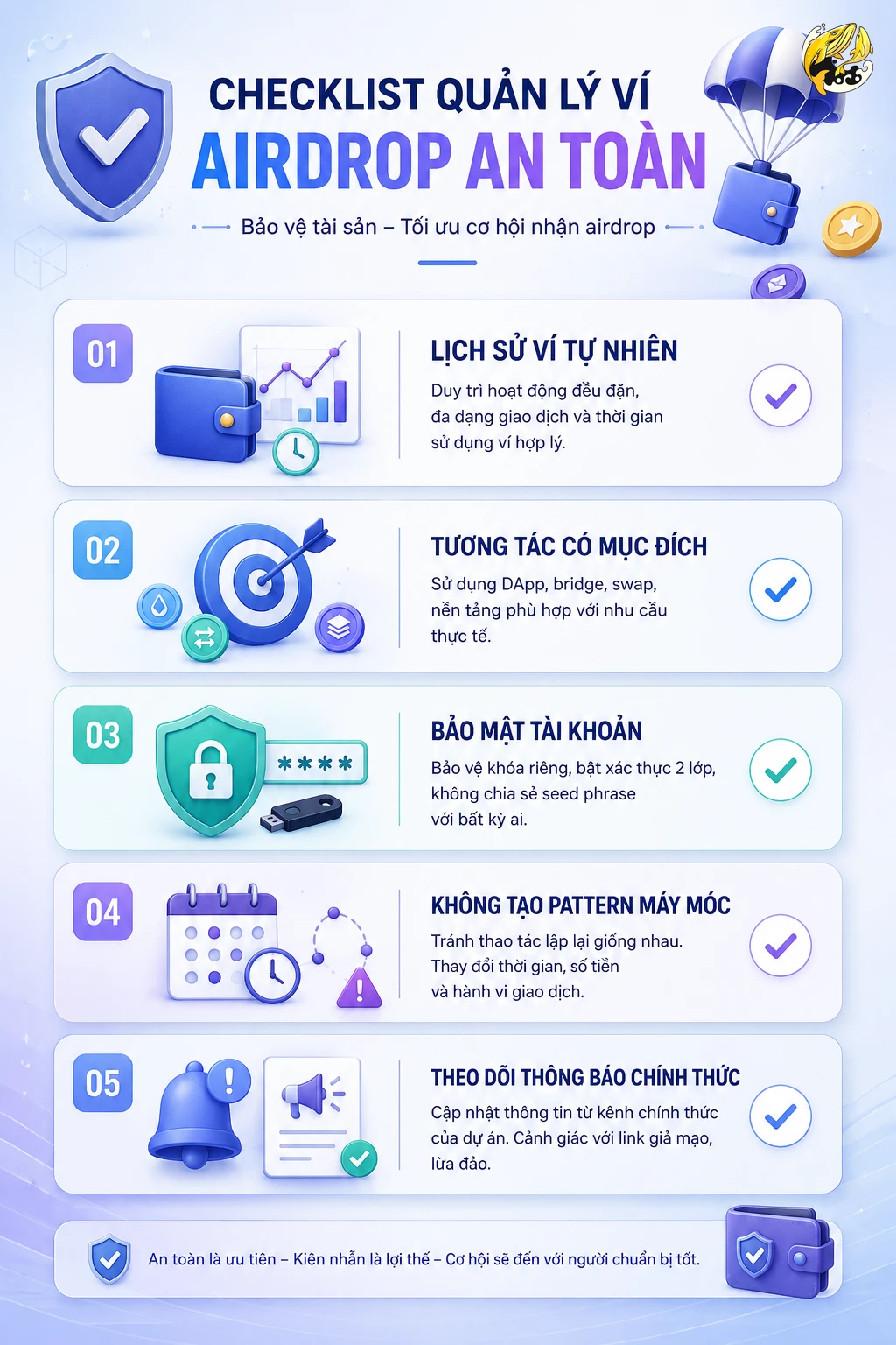 Checklist quản lý ví airdrop an toàn và giảm rủi ro bị gắn cờ Sybil