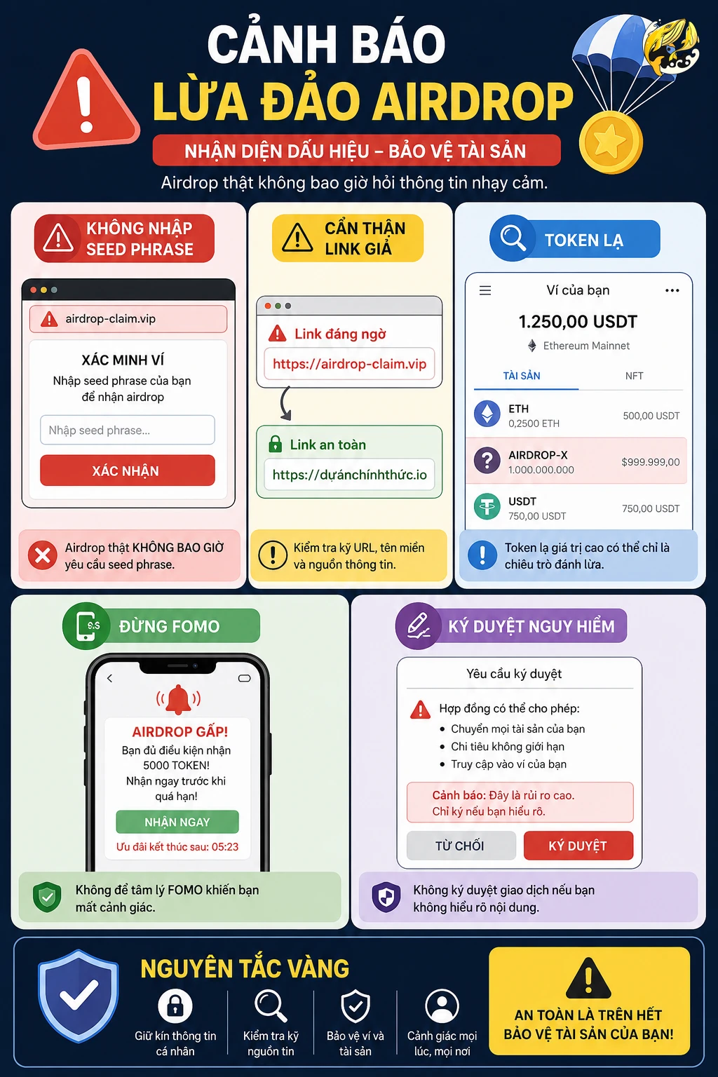 Infographic các dấu hiệu nhận biết airdrop lừa đảo
