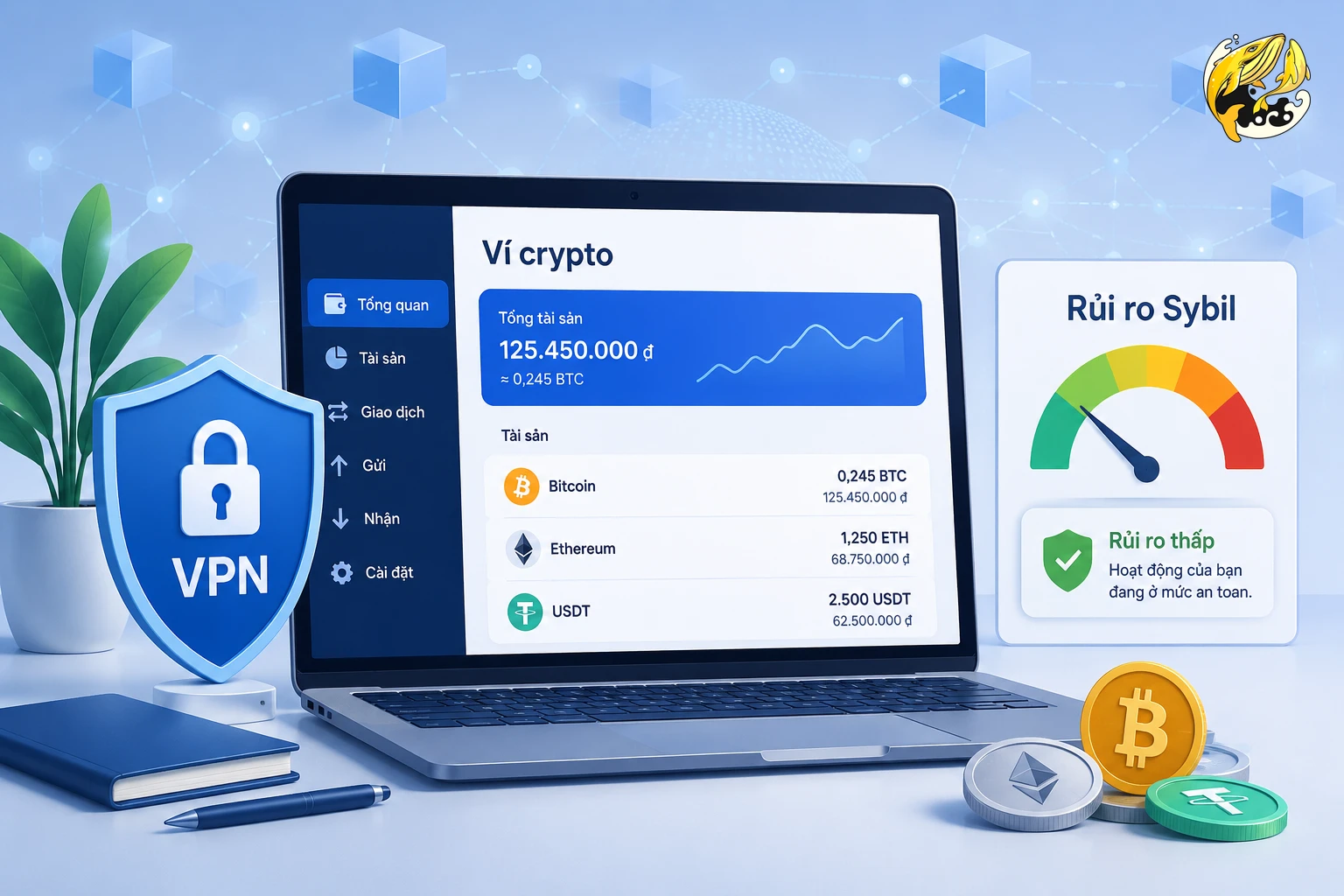 Minh họa dùng VPN khi săn airdrop có thể làm tăng rủi ro Sybil