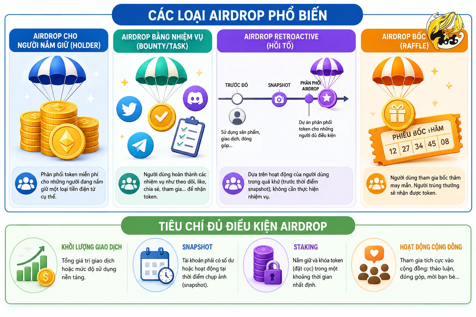 Các loại Airdrop và tiêu chí đủ điều kiện nhận thưởng