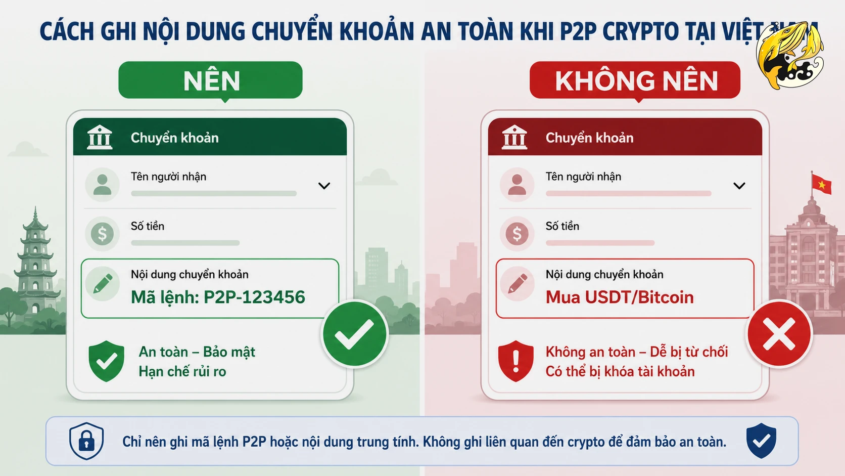 Quy tắc ghi nội dung chuyển khoản an toàn khi giao dịch P2P crypto