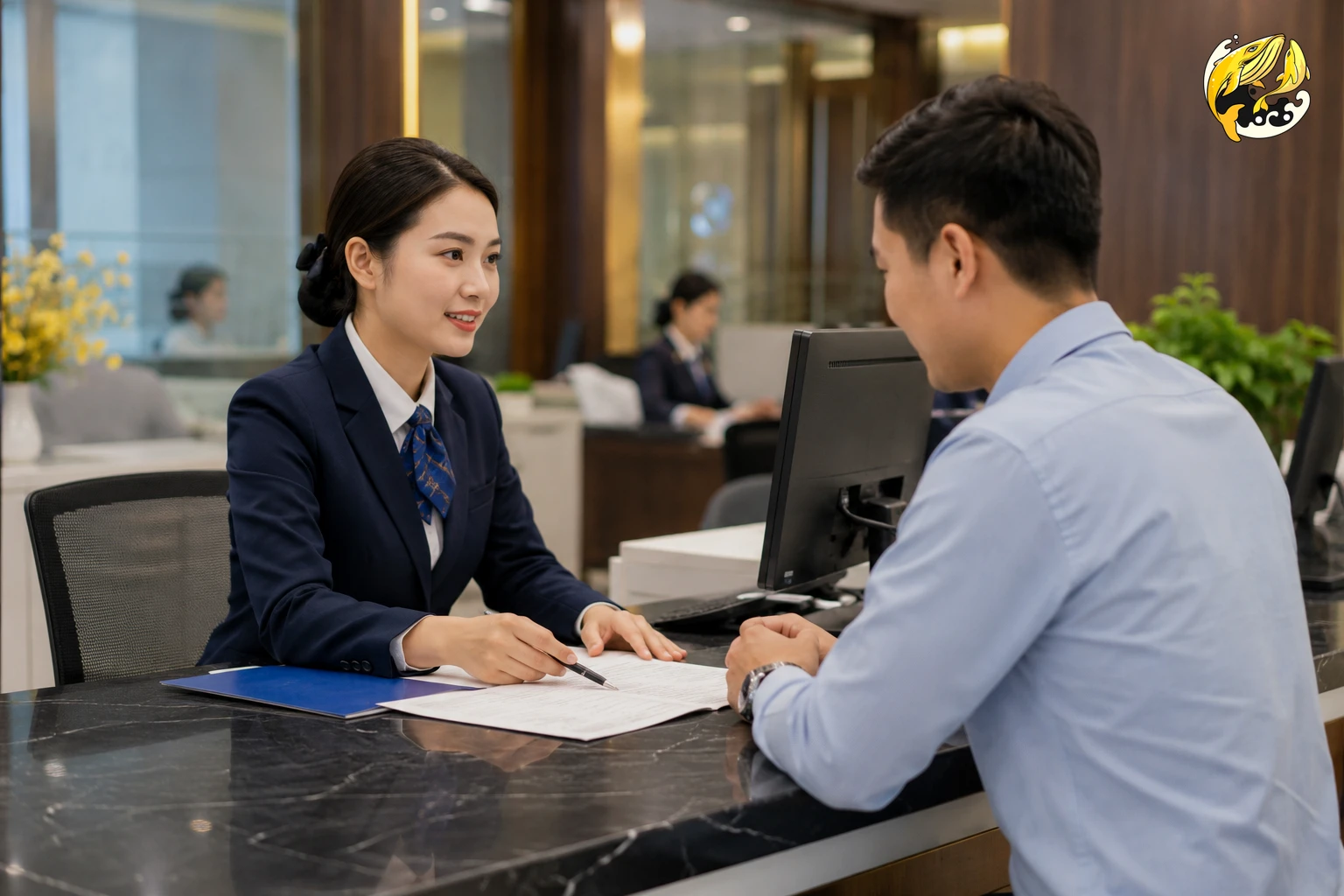 Khách hàng đến quầy giao dịch ngân hàng để giải trình nguồn tiền P2P