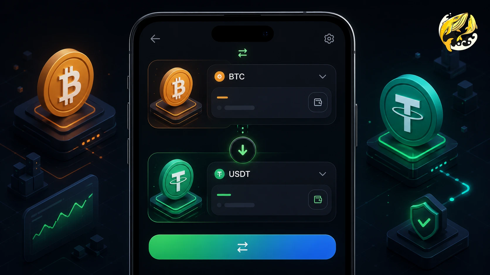 Giao diện chuyển đổi nhanh từ Bitcoin sang USDT trên điện thoại