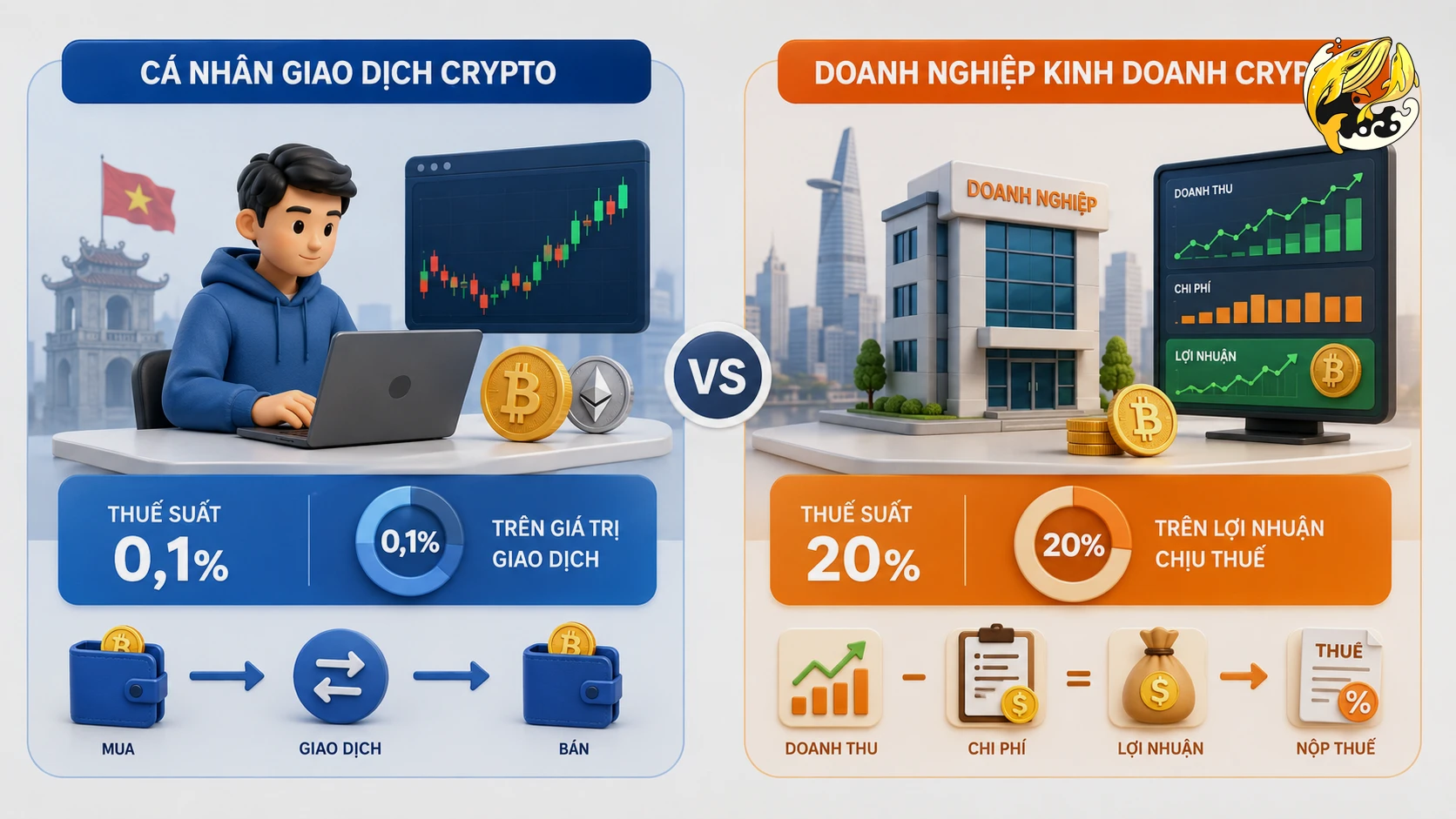 Mức thuế trade crypto cho cá nhân và doanh nghiệp tại Việt Nam